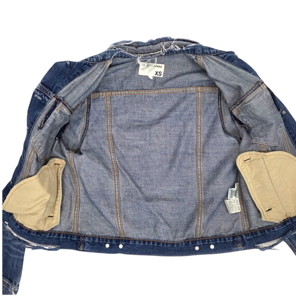 Rag & Bone Distressed Denim Jacket Womens XS Blue Jean Destroyed - Picture 6 of 13